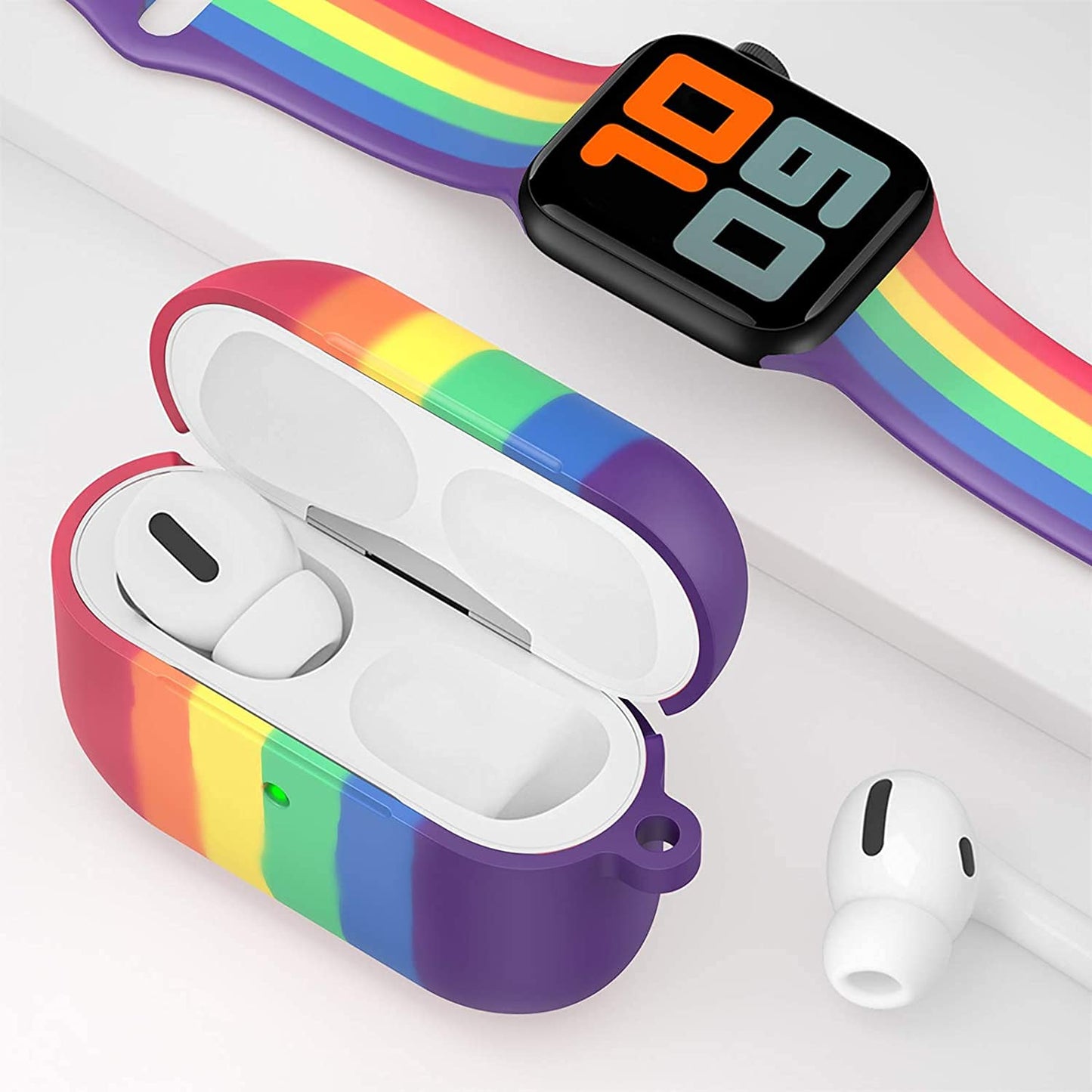 AirPods Pro Cover Portable Silicone Skin Cover with Keychain Carabiner (Supports Wireless Charging) Compatible for Headphones, AirPods Pro (2019) - (Rainbow) - CARTitCARTitCARTit