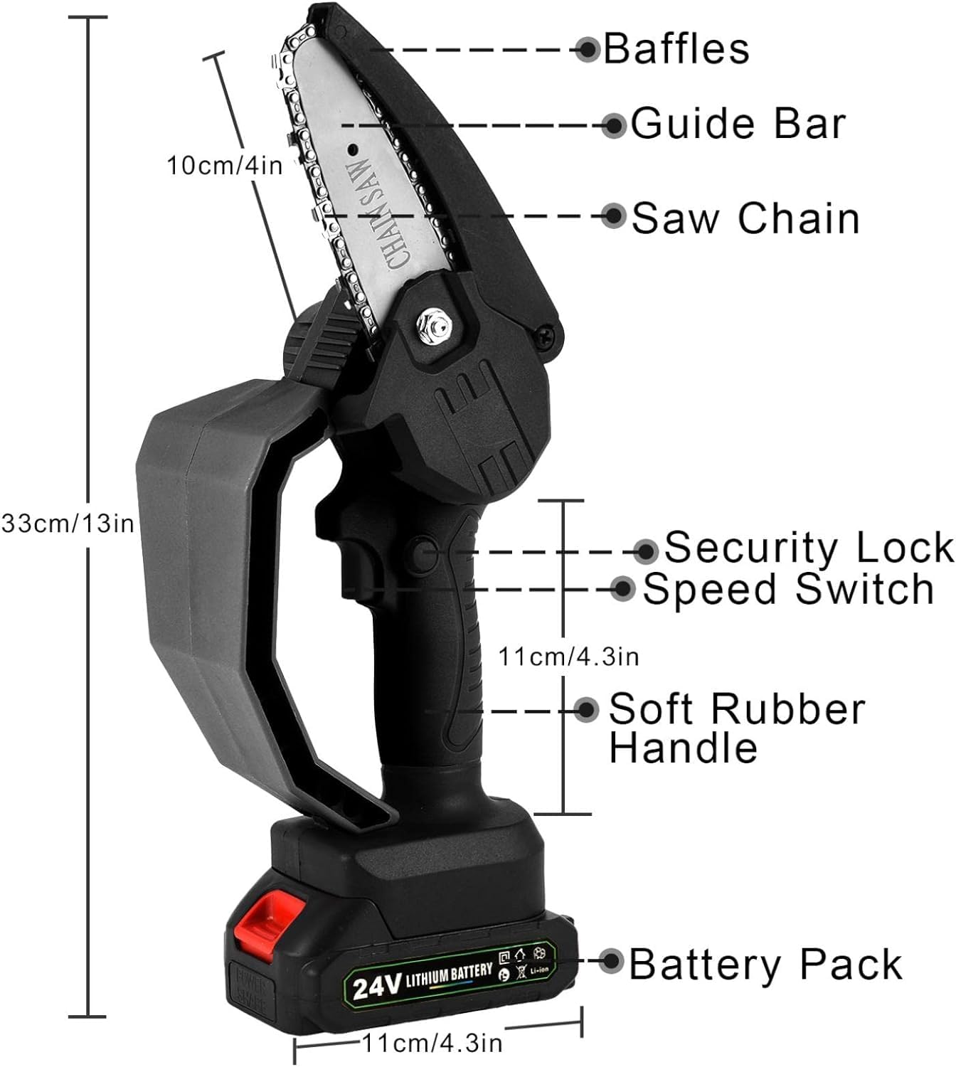 Mini Chainsaw 4 - Inch – 48V Cordless Handheld Electric Chainsaw with Safety Lock & One Large Battery | Tree Trimming & Wood Cutting Tool - CARTitCARTitCARTit