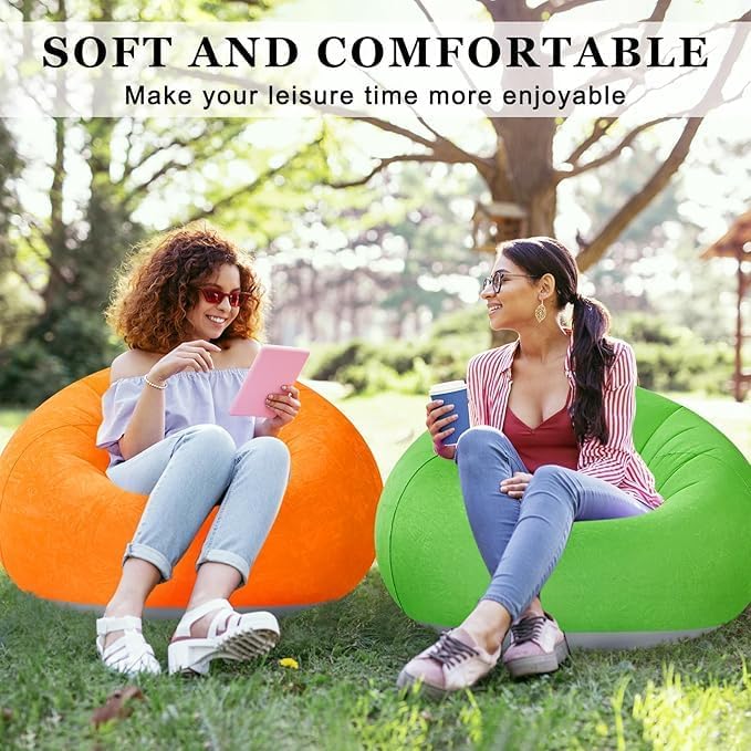 Inflatable Lazy Sofa with Bean Bag Lounge Chair Folding Portable and Lightweight Chair for Bedroom, Balcony, Reading Use (Pack of 1, Includes Air Pump) - CARTitCARTitCARTit