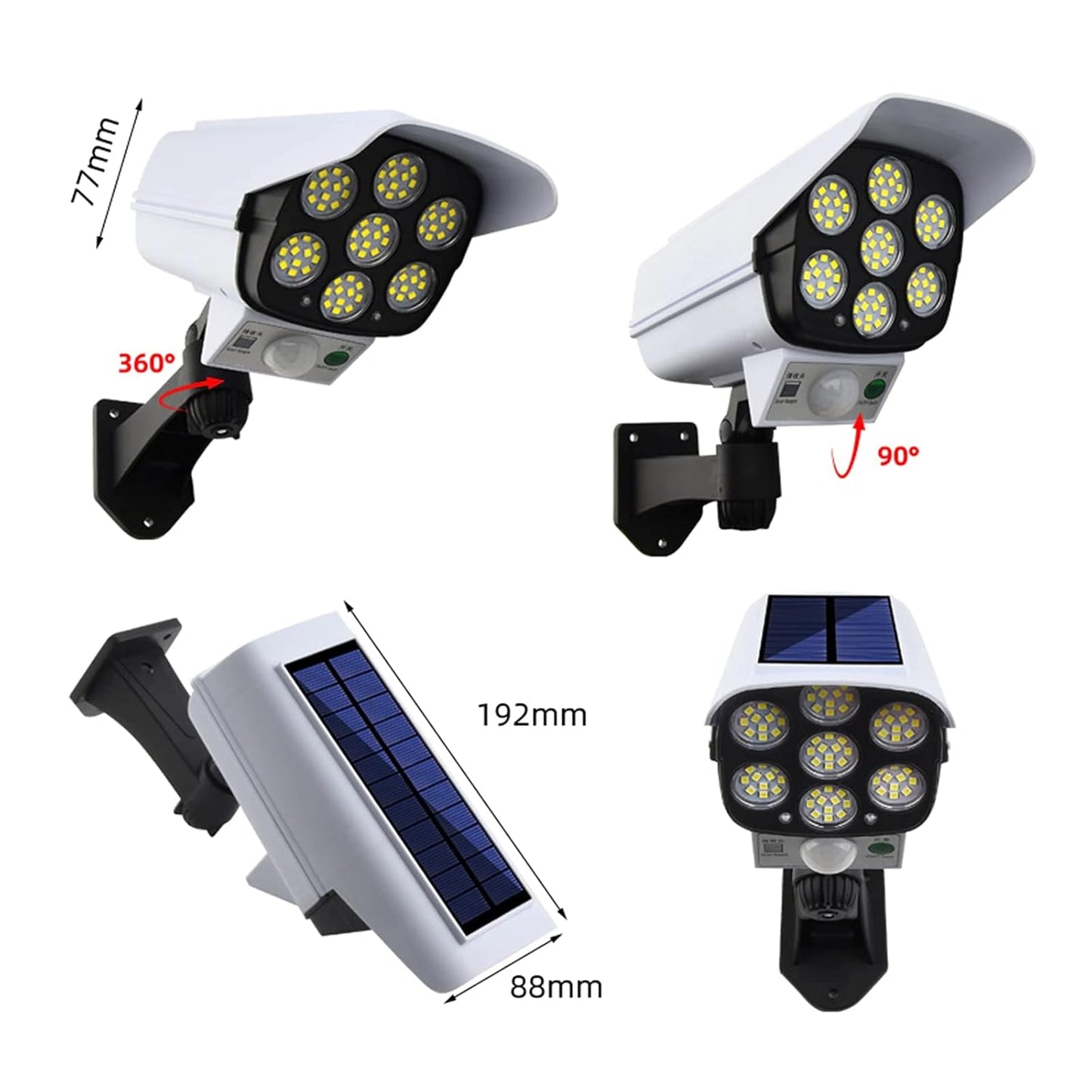Solar Light Outdoor 77 LED Motion Sensor Security Camera Shaped Wall Lamp, Waterproof, Rotatable, with Remote Control - CARTitCARTitCARTit