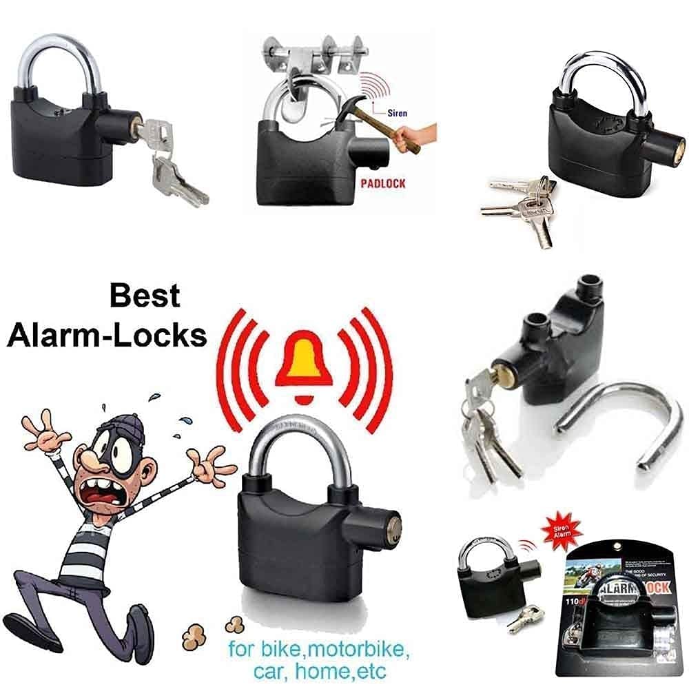 Alarm Security Lock with Motion Sensor Siren & 3 Keys | Anti - Theft Metal Safety Lock for Home, Office, Door, Bike (Black) - CARTitCARTitCARTit