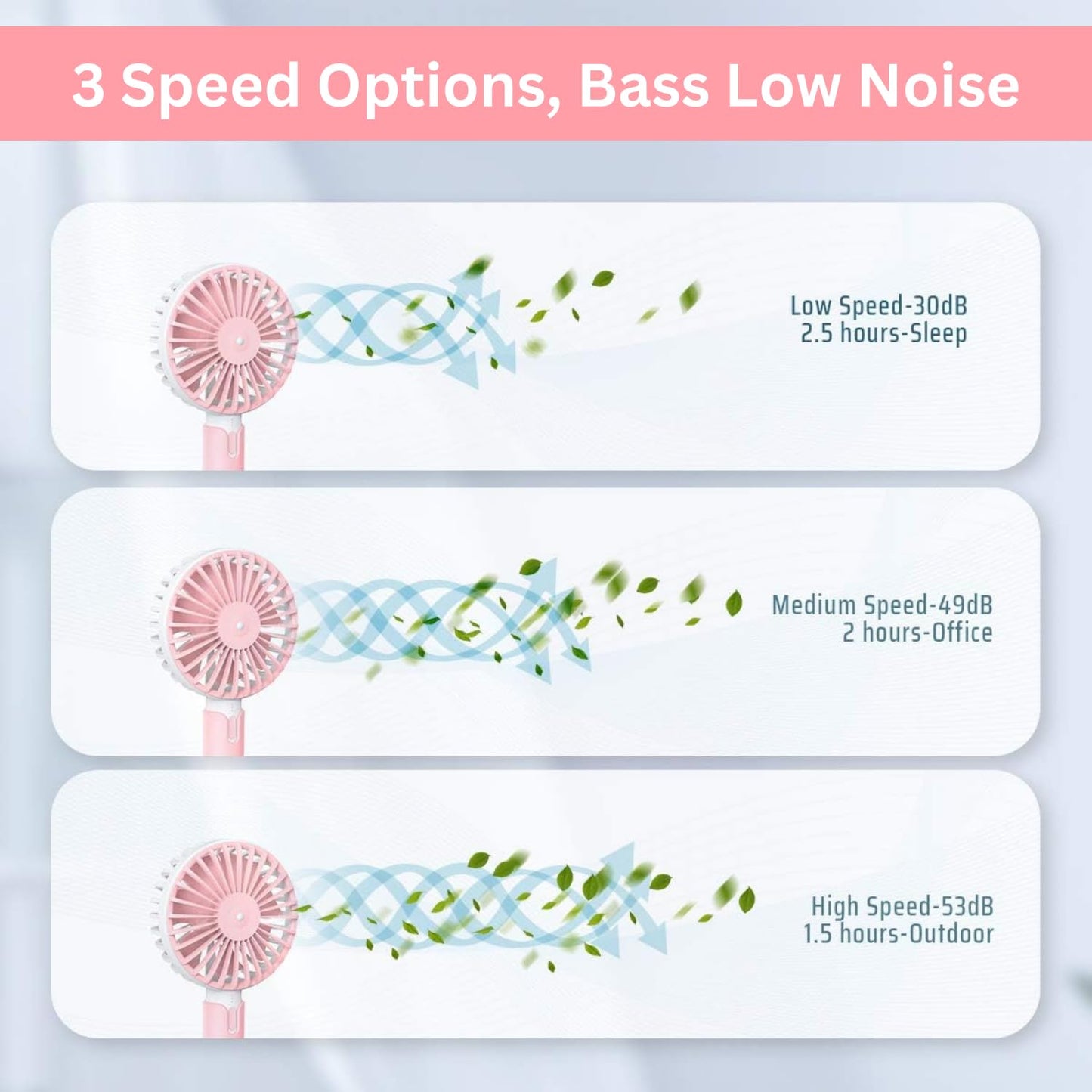 Portable USB Fan β Rechargeable Mini Fan with 3 Speed Modes, 1200mAh Battery β Compact & Lightweight Desk Fan for Travel, Home, Office (Pink) - CARTitCARTitCARTit