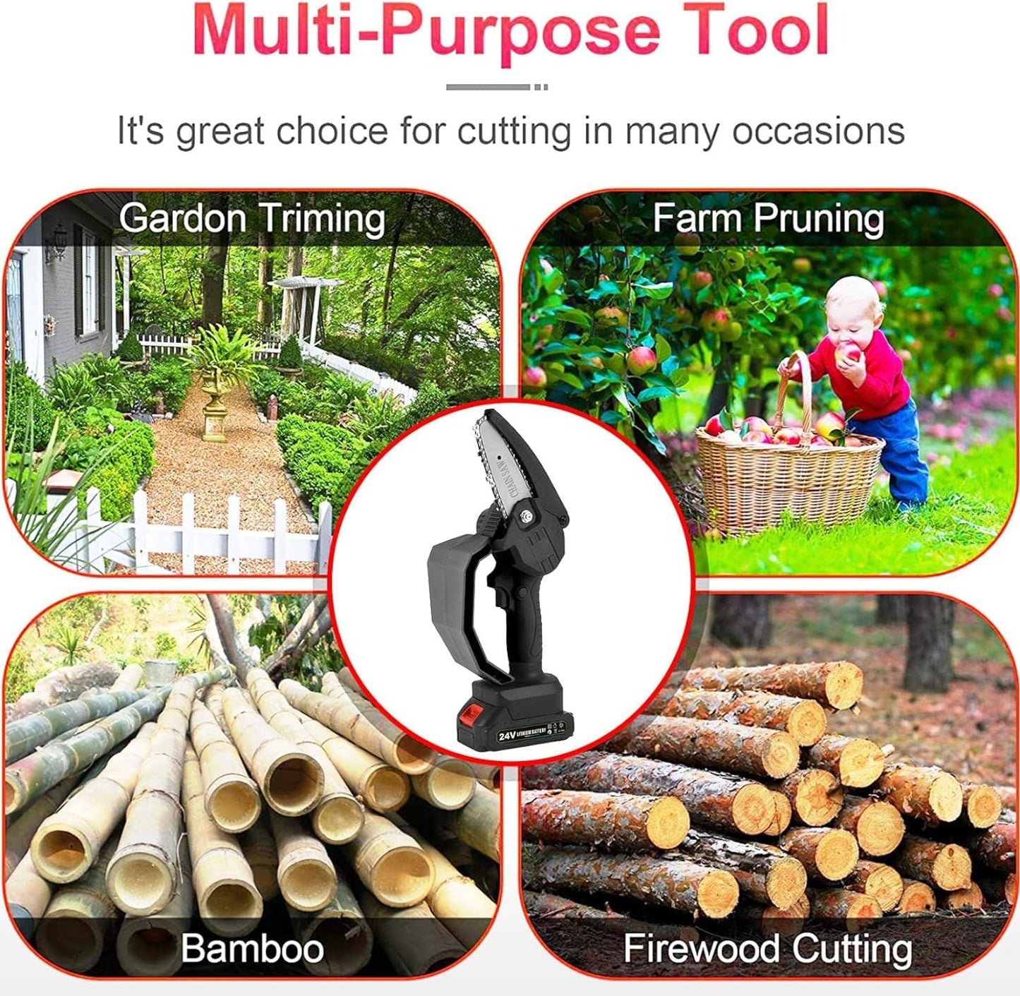 Mini Chainsaw 4 - Inch – 48V Cordless Handheld Electric Chainsaw with Safety Lock & One Large Battery | Tree Trimming & Wood Cutting Tool - CARTitCARTitCARTit
