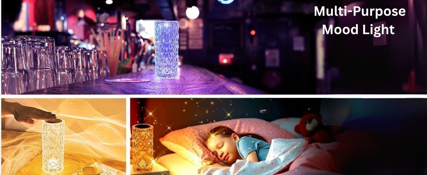 Crystal Diamond LED Table Lamp | 16 Colour Changing Touch Bedside Night Light with Remote | USB Rechargeable Decorative Lamp for Bedroom, Living Room, Party & Dinner - CARTitCARTitCARTit