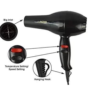 Nova NV 6130 1800 Watts Professional Hair Dryer for Women Black - CARTitCARTitCARTit