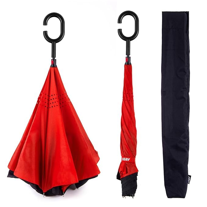 Reverse Umbrella with C - Shaped Handle and UV Protection | Inverted Reversible No - Drip Umbrella for Men & Women - CARTitCARTitCARTit