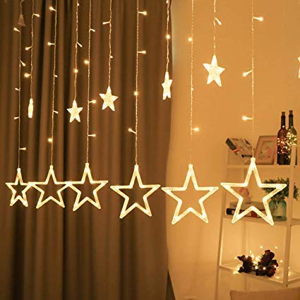12 Stars 138 Led Curtain String Lights Window Curtain Lights with 8 Flashing Modes Decoration for Christmas, Wedding, Party, Home, Patio Lawn Warm White (138 Led - Star, Copper, Pack of 1) - CARTitCARTitCARTit