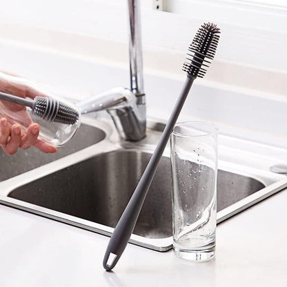 Long Handle Silicone Bottle Cleaning Brush – Flexible Bottle Scrubber for Water Bottles, Mugs, Solution Bottles – Non - Scratch, Durable & Easy to Clean (Grey, Pack of 1) - CARTitCARTitCARTit