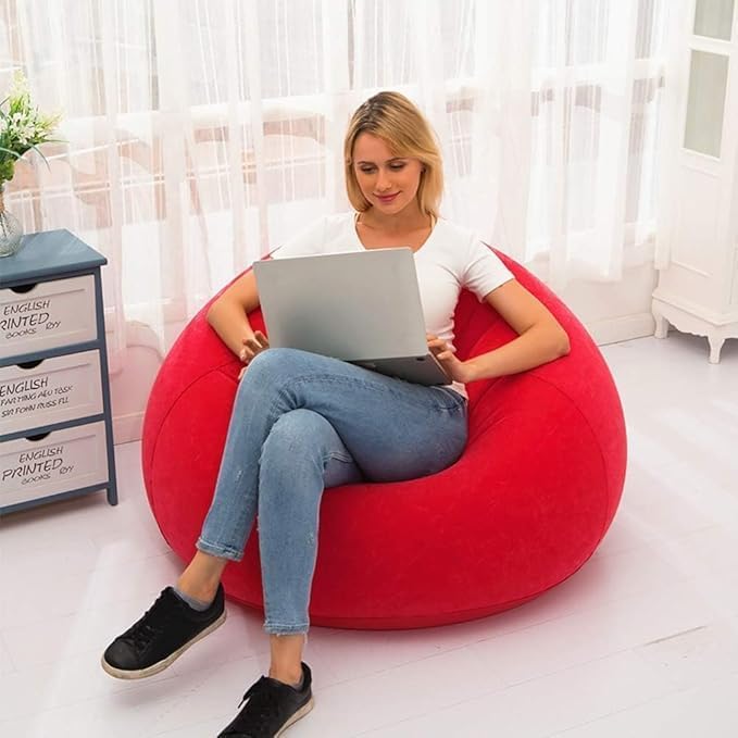 Inflatable Lazy Sofa with Bean Bag Lounge Chair Folding Portable and Lightweight Chair for Bedroom, Balcony, Reading Use (Pack of 1, Includes Air Pump) - CARTitCARTitCARTit