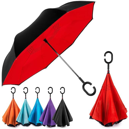 Reverse Umbrella with C - Shaped Handle and UV Protection | Inverted Reversible No - Drip Umbrella for Men & Women - CARTitCARTitCARTit