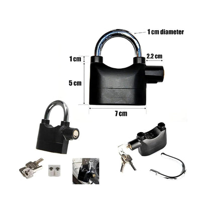 Alarm Security Lock with Motion Sensor Siren & 3 Keys | Anti - Theft Metal Safety Lock for Home, Office, Door, Bike (Black) - CARTitCARTitCARTit