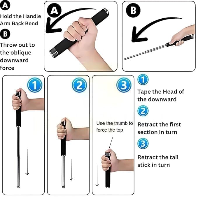 Stainless Steel Self - Defense Foldable Pointer & Safety Hiking Stick | Compact, Extendable Wand with Comfortable Grip & Nylon Bag | Ideal for Car, Office, Indoor & Outdoor Use - CARTitCARTitCARTit