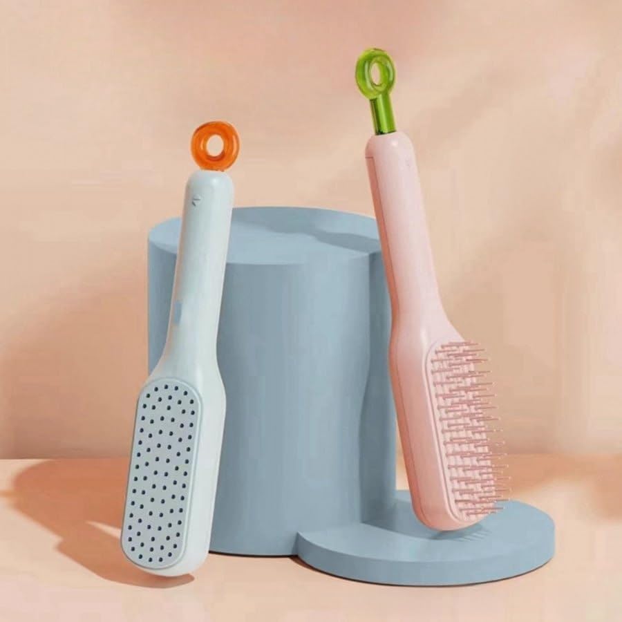 4 - in - 1 Self - Cleaning Anti - Static Massage Comb – Detangles Wet/Dry Hair, Reduces Frizz, Gentle Scalp Massage, Easy to Clean – Unisex for All Hair Types (Black) - CARTitCARTitCARTit