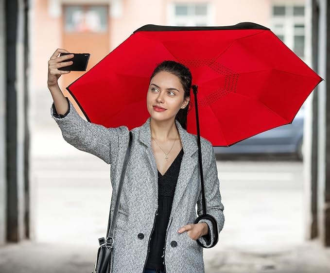 Reverse Umbrella with C - Shaped Handle and UV Protection | Inverted Reversible No - Drip Umbrella for Men & Women - CARTitCARTitCARTit