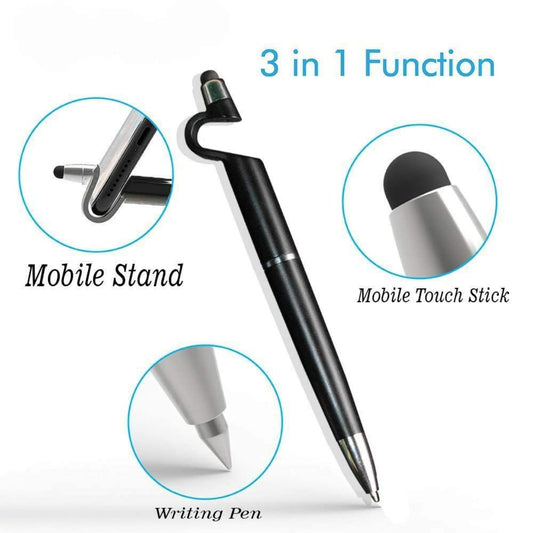 3 in 1 Ballpoint Pen with Mobile Stand Holder, Writing, Stylus for Touchscreen Mobile Phones and Tablets Birthday Return Gifts - CARTitCARTitCARTit