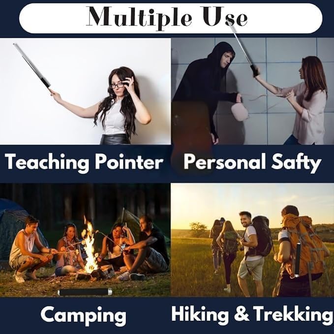 Stainless Steel Self - Defense Foldable Pointer & Safety Hiking Stick | Compact, Extendable Wand with Comfortable Grip & Nylon Bag | Ideal for Car, Office, Indoor & Outdoor Use - CARTitCARTitCARTit