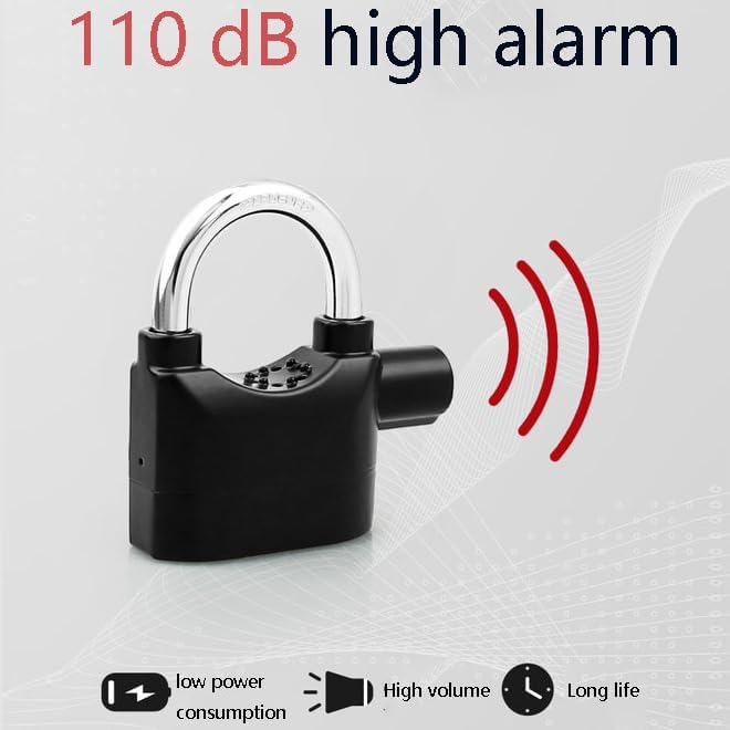 Alarm Security Lock with Motion Sensor Siren & 3 Keys | Anti - Theft Metal Safety Lock for Home, Office, Door, Bike (Black) - CARTitCARTitCARTit