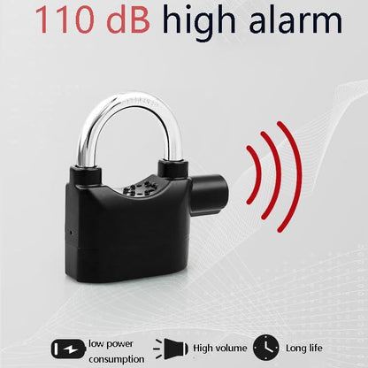 Alarm Security Lock with Motion Sensor Siren & 3 Keys | Anti - Theft Metal Safety Lock for Home, Office, Door, Bike (Black) - CARTitCARTitCARTit