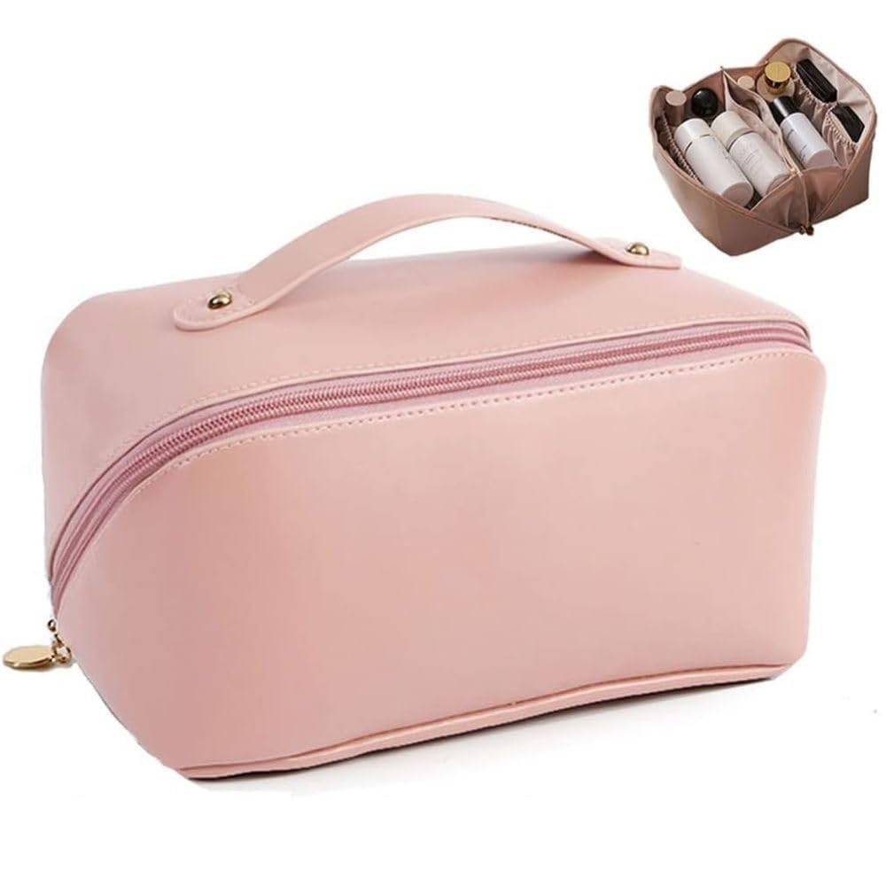 Be Unique Women’s Travel Cosmetic Bag – Large Capacity Waterproof PU Leather Makeup Organizer (Pink) - CARTitCARTitCARTit