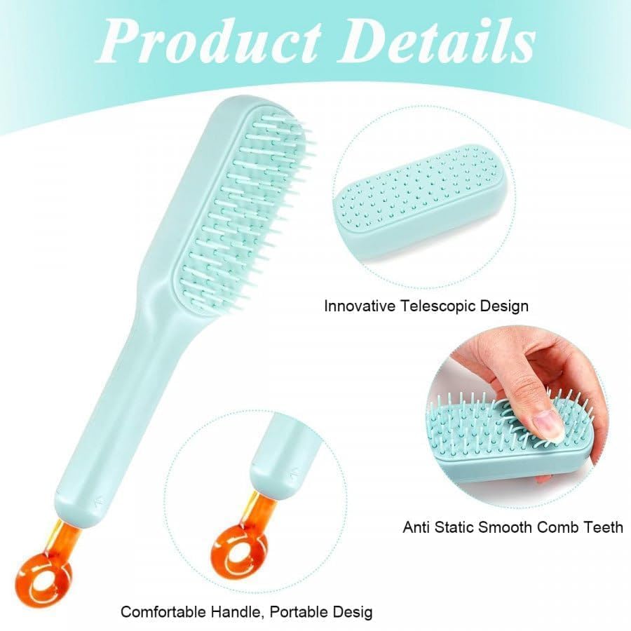 4 - in - 1 Self - Cleaning Anti - Static Massage Comb – Detangles Wet/Dry Hair, Reduces Frizz, Gentle Scalp Massage, Easy to Clean – Unisex for All Hair Types (Black) - CARTitCARTitCARTit