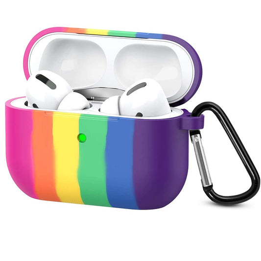 AirPods Pro Cover Portable Silicone Skin Cover with Keychain Carabiner (Supports Wireless Charging) Compatible for Headphones, AirPods Pro (2019) - (Rainbow) - CARTitCARTitCARTit