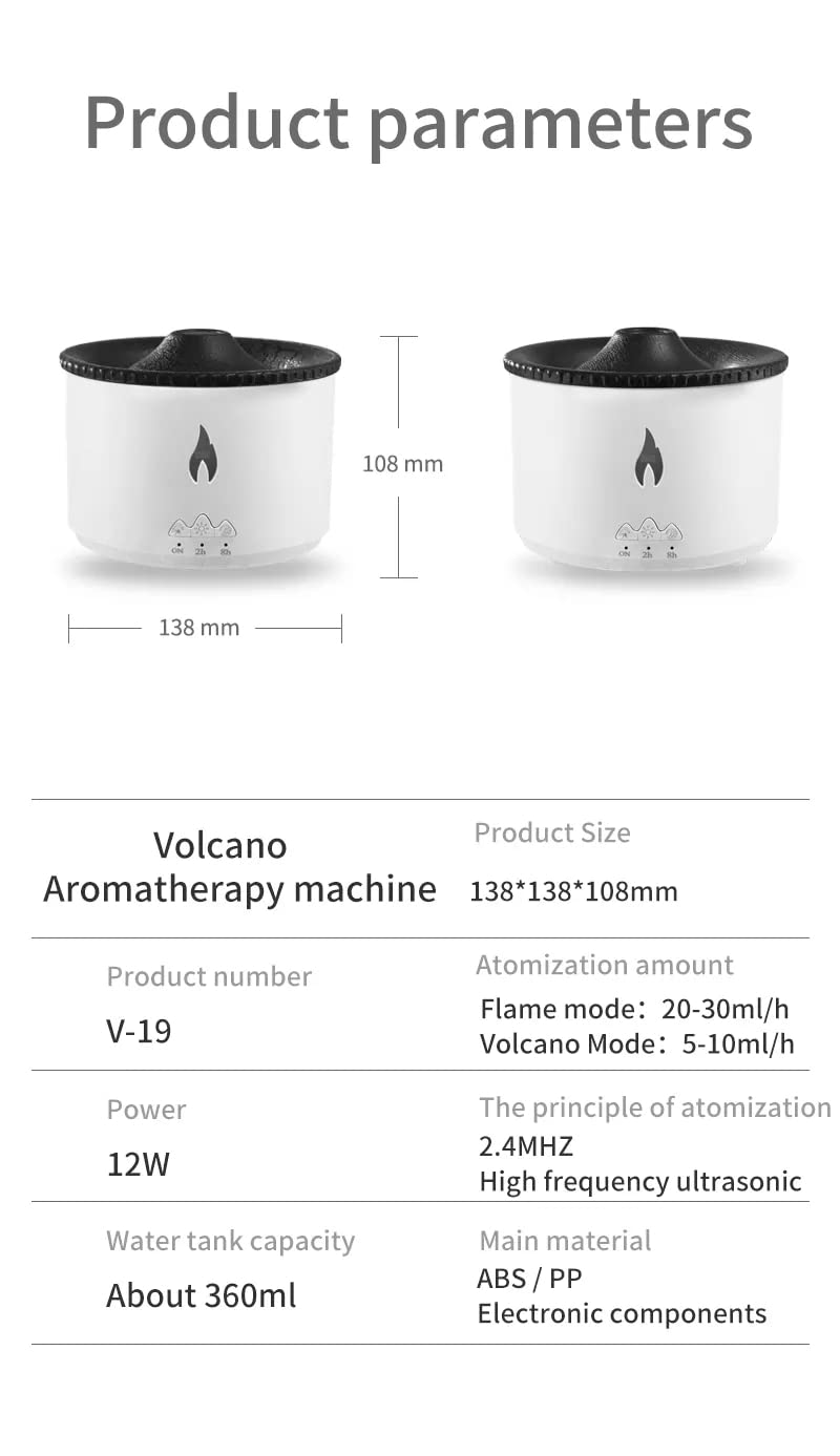 Essential Oil Diffusers Aroma Diffuser Atomizing Humidifier Volcano Flame Spray Mist Humidifier Waterless Auto Shut - Off Protection Aromatherapy Diffuse for Home Office with Remote - CARTitCARTitCARTit