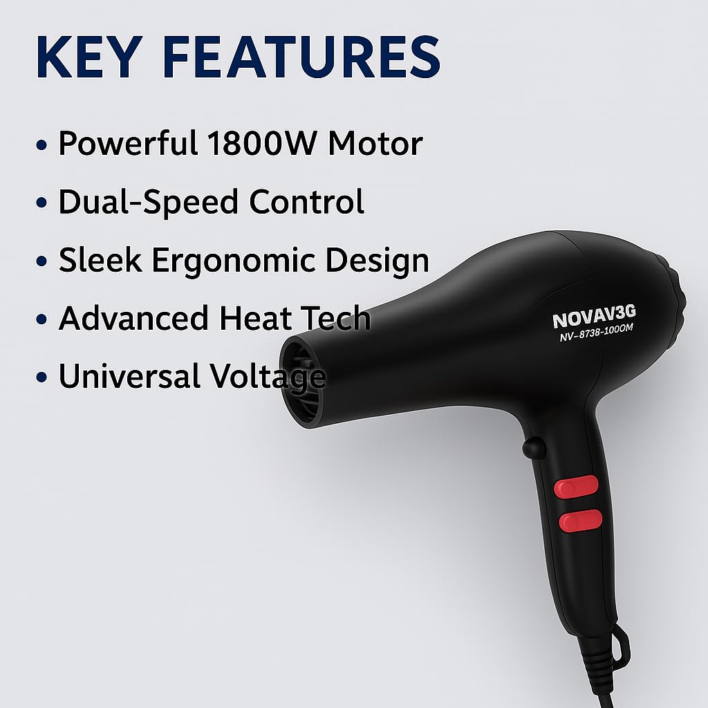 Nova NV 6130 1800 Watts Professional Hair Dryer for Women Black - CARTitCARTitCARTit