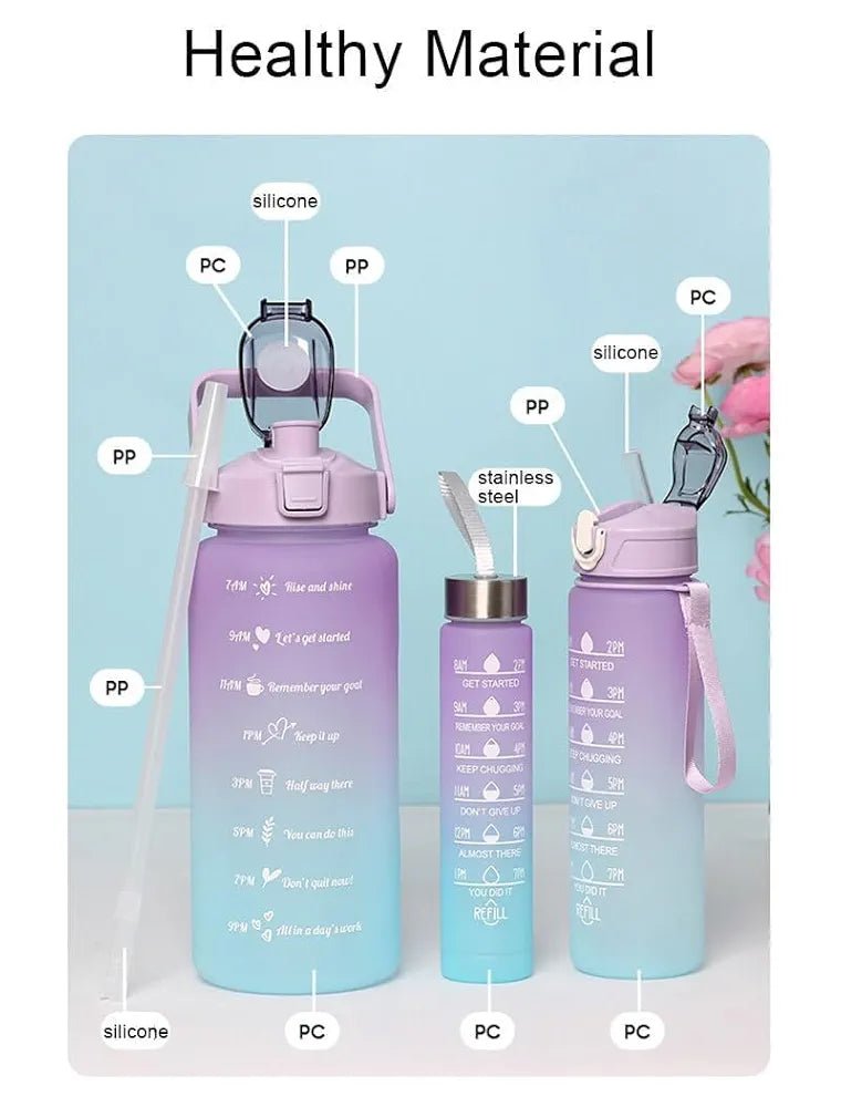 3 - in - 1 Motivational Water Bottle Set: Stay Hydrated All Day - CARTitJAGDISH ENTERPRISES TradersCARTit