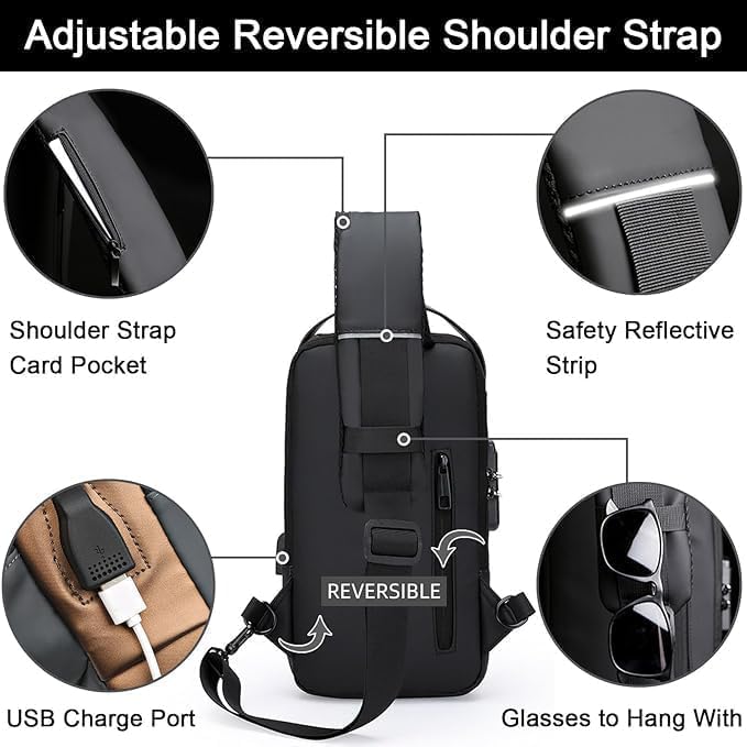 Anti Theft Backpack for Women, Sling Bag For Men CrossBody Backpack For Men Women, Anti - Theft Chest Bag With USB Charging Port, Messenger Bags, Casual Shoulder Bag, Handbag - CARTitCARTitCARTit