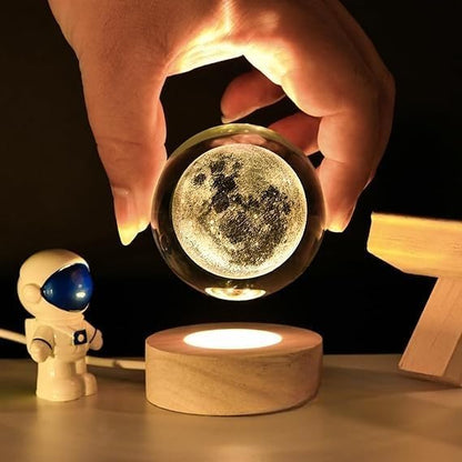 Moon Crystal Ball Night Light,2.4 Inch Glass Ball Night LED Lamp with Woodern Base,Decorations Gifts for Men,Women,Kids,Boys,Girls | Gifts for Woman | Valentine Gifts - CARTitCARTitCARTit
