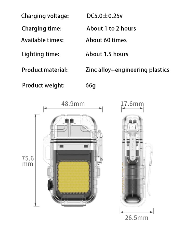 Waterproof LED Flashlight Plasma Lighter | USB Rechargeable Keychain Torch | Windproof Flameless Mini Lantern for Outdoor, Camping, Hiking, Survival | Transparent Multi - Utility Pocket Light - CARTitCARTitCARTit