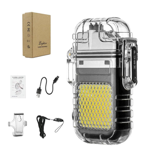 Waterproof LED Flashlight Plasma Lighter | USB Rechargeable Keychain Torch | Windproof Flameless Mini Lantern for Outdoor, Camping, Hiking, Survival | Transparent Multi - Utility Pocket Light - CARTitCARTitCARTit
