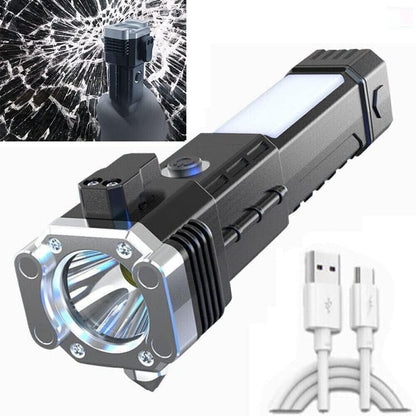 Torch Light, LED 3W Rechargeable Flashlight with Long Distance Beam, Car Rescue Tool, Built - in Hammer, Portable - CARTitCARTitCARTit