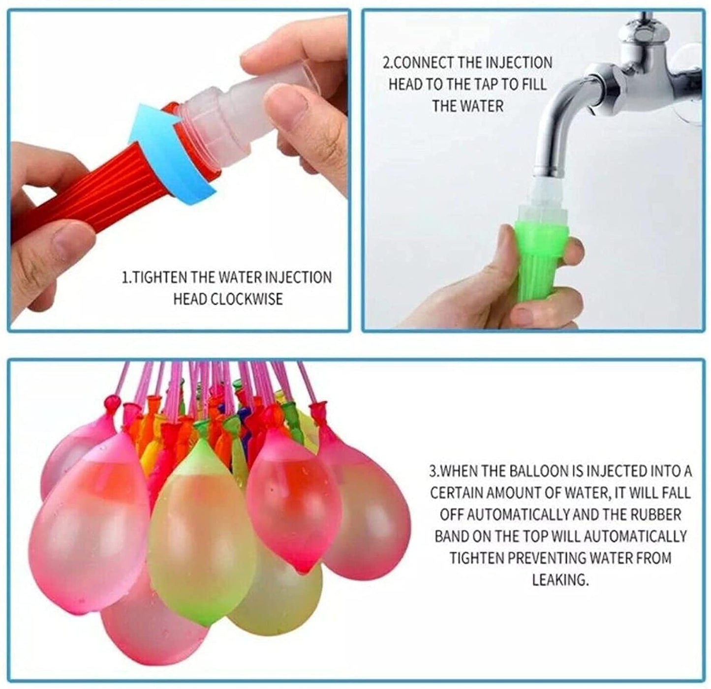 Water Balloons Holi For Kids Boys And Girls, Latex With Refill Hose, Three Bunches Balloons Games Swimming Pool Outdoor Fun Magic Water Balloons (111 Pieces Balloons), Multicolor - CARTitCARTitCARTit