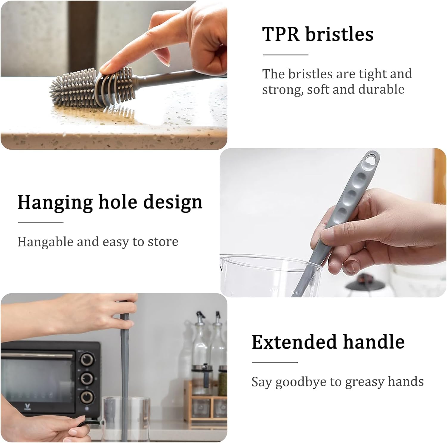Long Handle Silicone Bottle Cleaning Brush – Flexible Bottle Scrubber for Water Bottles, Mugs, Solution Bottles – Non - Scratch, Durable & Easy to Clean (Grey, Pack of 1) - CARTitCARTitCARTit