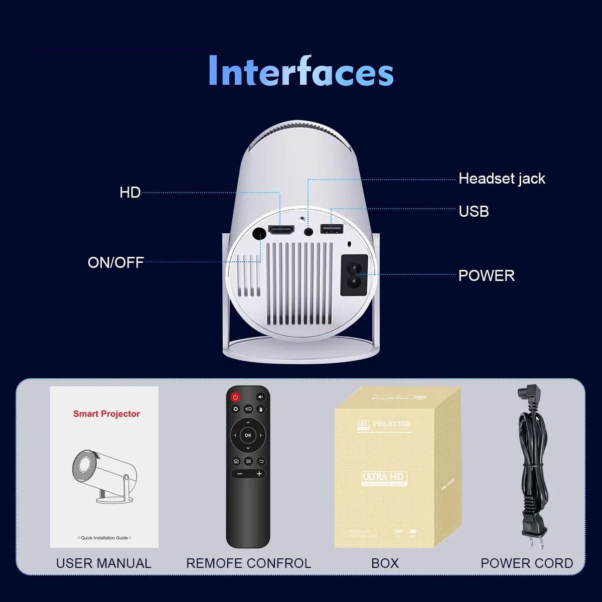 Mini Projector with WiFi 6 & Bluetooth | 4K 1080P Support | Built - in Apps | 180° Rotatable | Auto Keystone Correction | Portable LED Video Projector (White) - CARTitCARTitCARTit