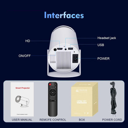 Mini Projector with WiFi 6 & Bluetooth | 4K 1080P Support | Built - in Apps | 180° Rotatable | Auto Keystone Correction | Portable LED Video Projector (White) - CARTitCARTitCARTit