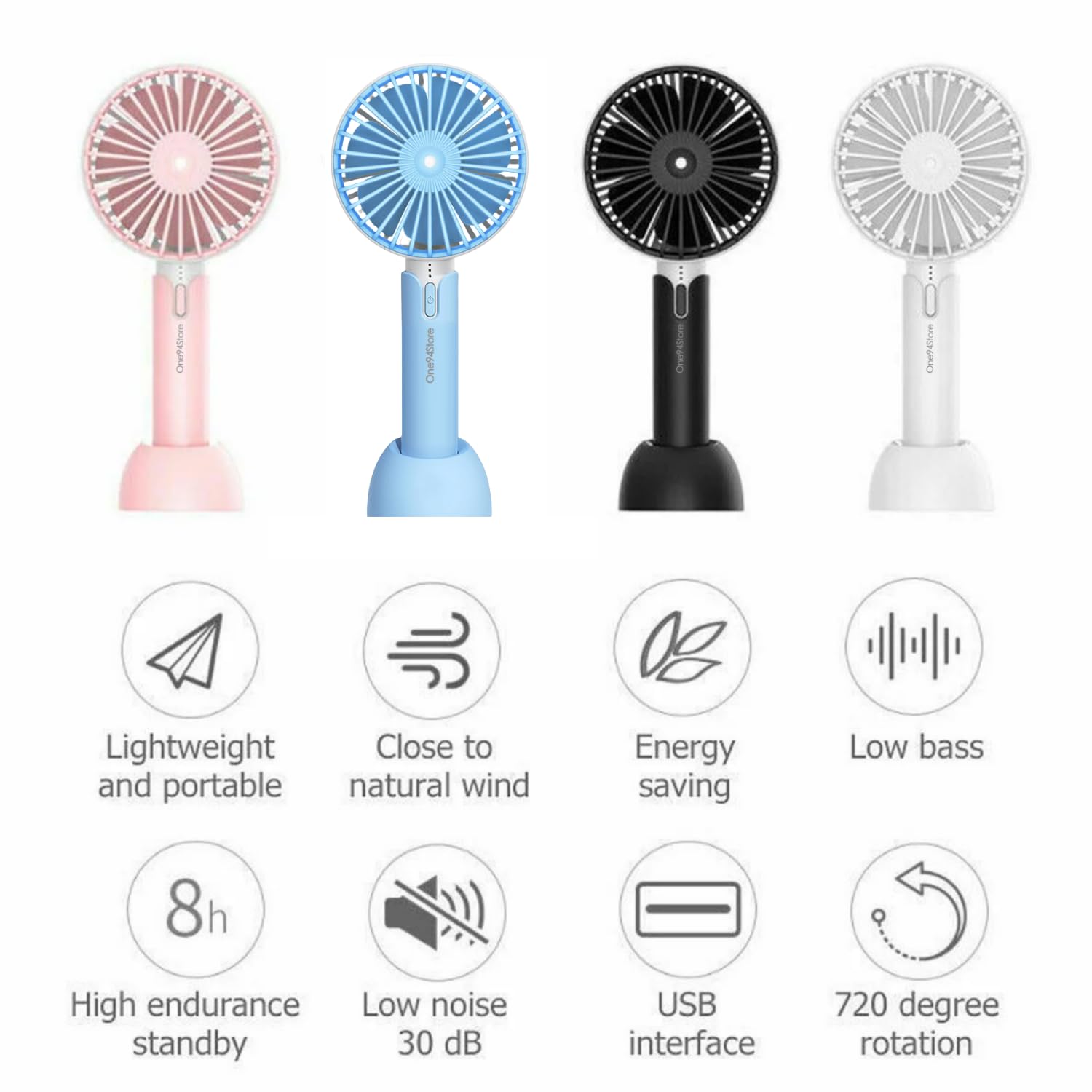 Portable USB Fan – Rechargeable Mini Fan with 3 Speed Modes, 1200mAh Battery – Compact & Lightweight Desk Fan for Travel, Home, Office (Pink) - CARTitCARTitCARTit