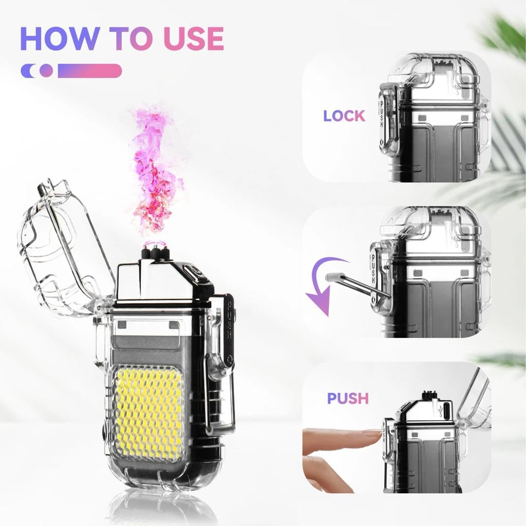 Waterproof LED Flashlight Plasma Lighter | USB Rechargeable Keychain Torch | Windproof Flameless Mini Lantern for Outdoor, Camping, Hiking, Survival | Transparent Multi - Utility Pocket Light - CARTitCARTitCARTit