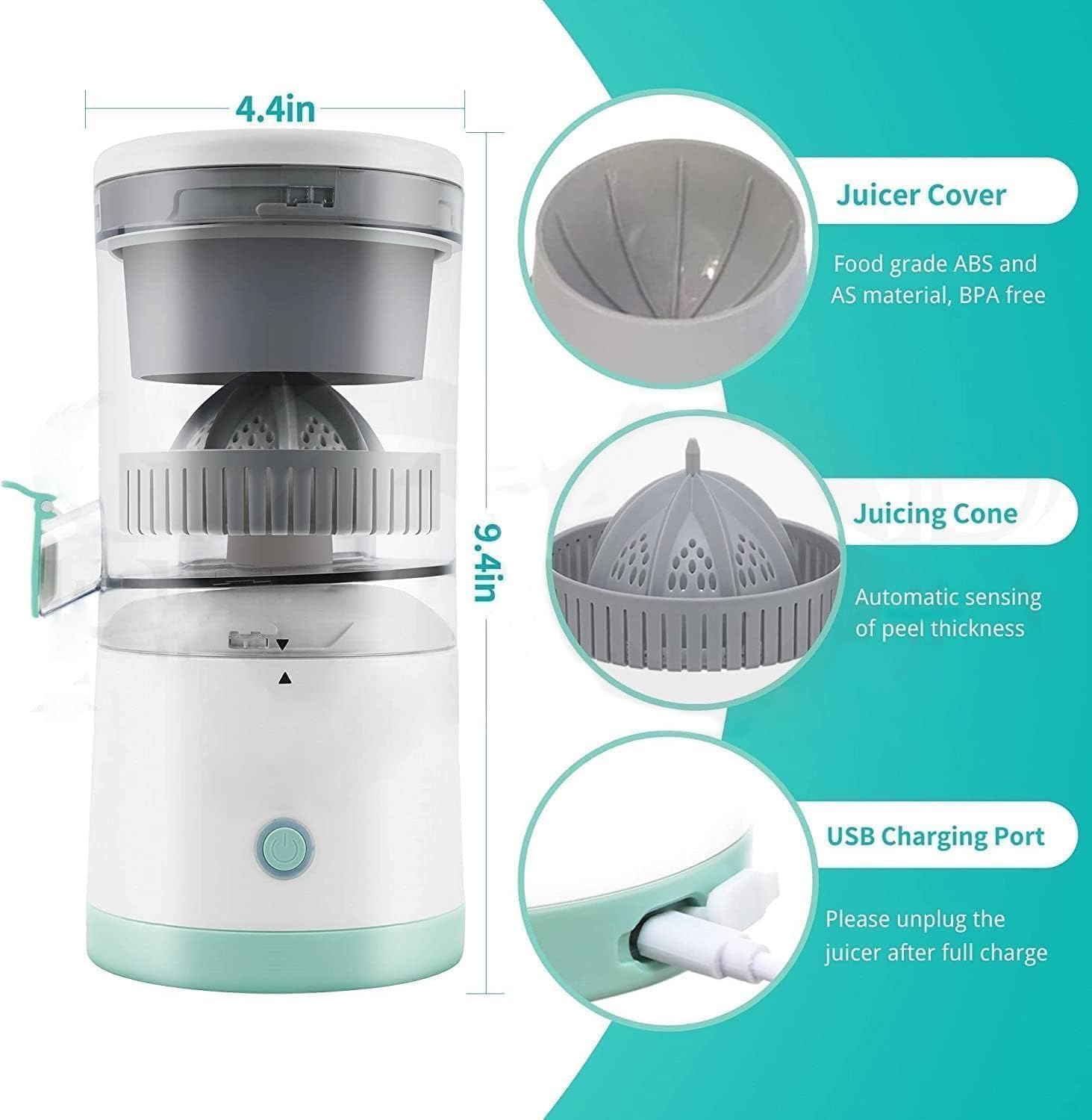 Electric Orange Juicer Machine – Wireless Citrus Press Juicer, Manual Mosambi Juice Maker, Instant Juice Machine (200ML, 45W Mini Portable) - CARTitCARTitCARTit