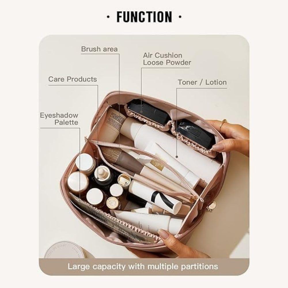 Be Unique Women’s Travel Cosmetic Bag – Large Capacity Waterproof PU Leather Makeup Organizer (Pink) - CARTitCARTitCARTit