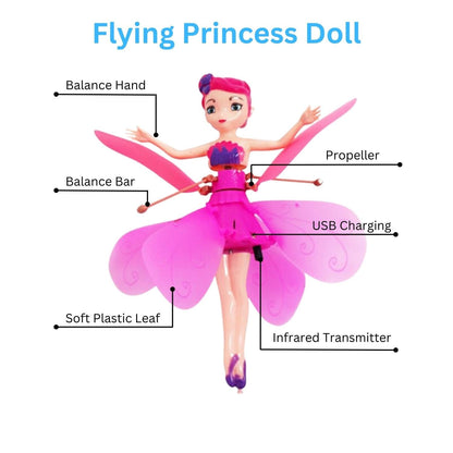 Magical Flying Fairy Doll with Hand Sensor Control – USB Rechargeable Sky Dancers Princess Toy for Girls & Boys – Glitter Rainbow Flying Doll (Random Color) - CARTitCARTitCARTit
