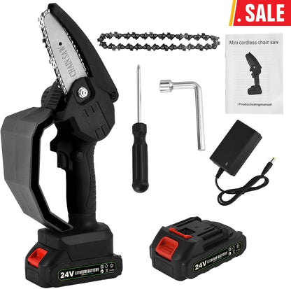 Mini Chainsaw 4 - Inch – 48V Cordless Handheld Electric Chainsaw with Safety Lock & One Large Battery | Tree Trimming & Wood Cutting Tool - CARTitCARTitCARTit