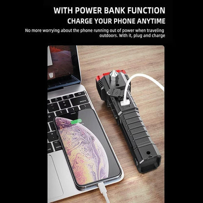 Torch Light, LED 3W Rechargeable Flashlight with Long Distance Beam, Car Rescue Tool, Built - in Hammer, Portable - CARTitCARTitCARTit