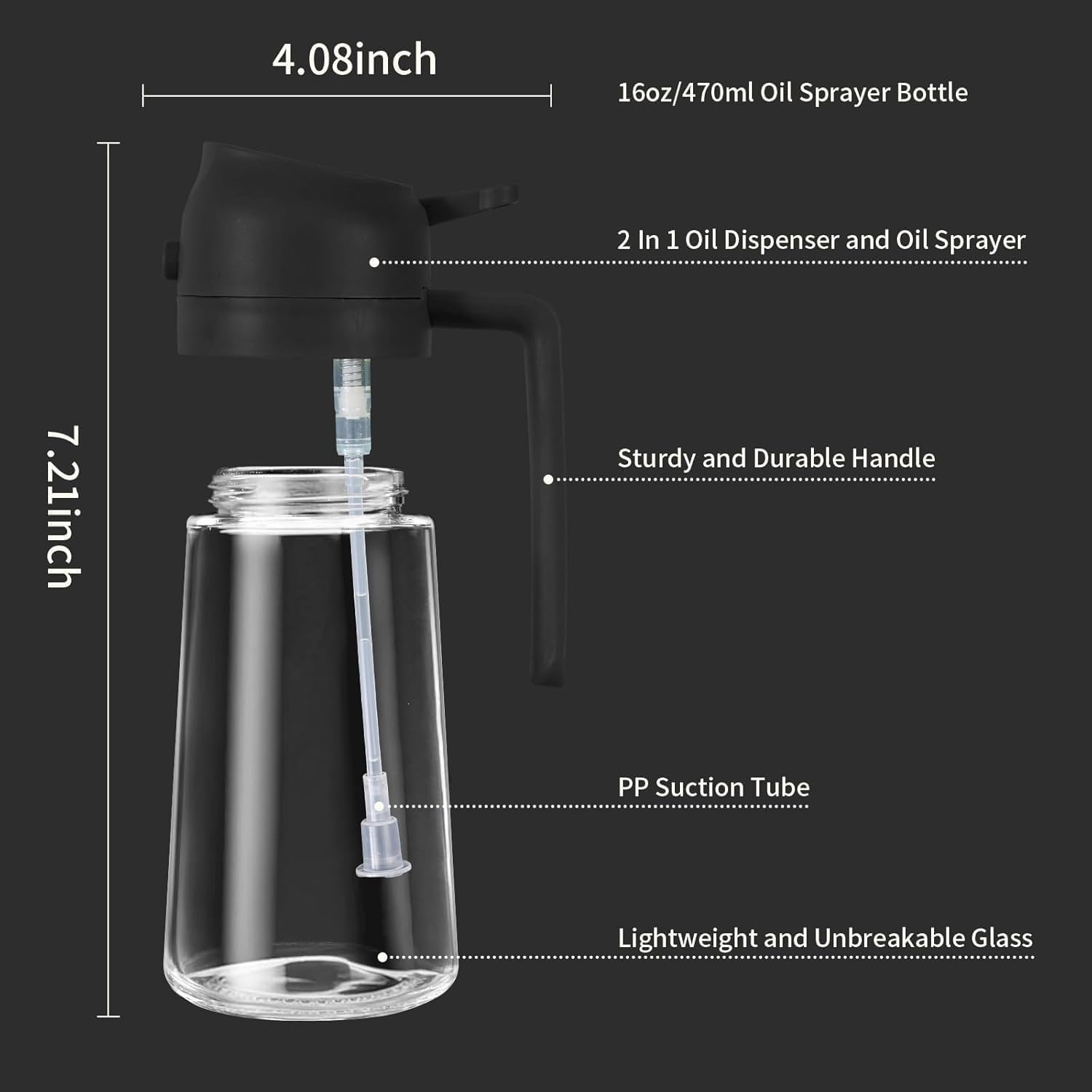 2 in 1 Glass Oil Spray Bottle – 450ml Oil & Vinegar Dispenser Sprayer for Kitchen, Air Fryer, Salad, Baking, BBQ & Cooking Preparation - CARTitCARTitCARTit
