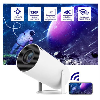 Mini Projector with WiFi 6 & Bluetooth | 4K 1080P Support | Built - in Apps | 180° Rotatable | Auto Keystone Correction | Portable LED Video Projector (White) - CARTitCARTitCARTit