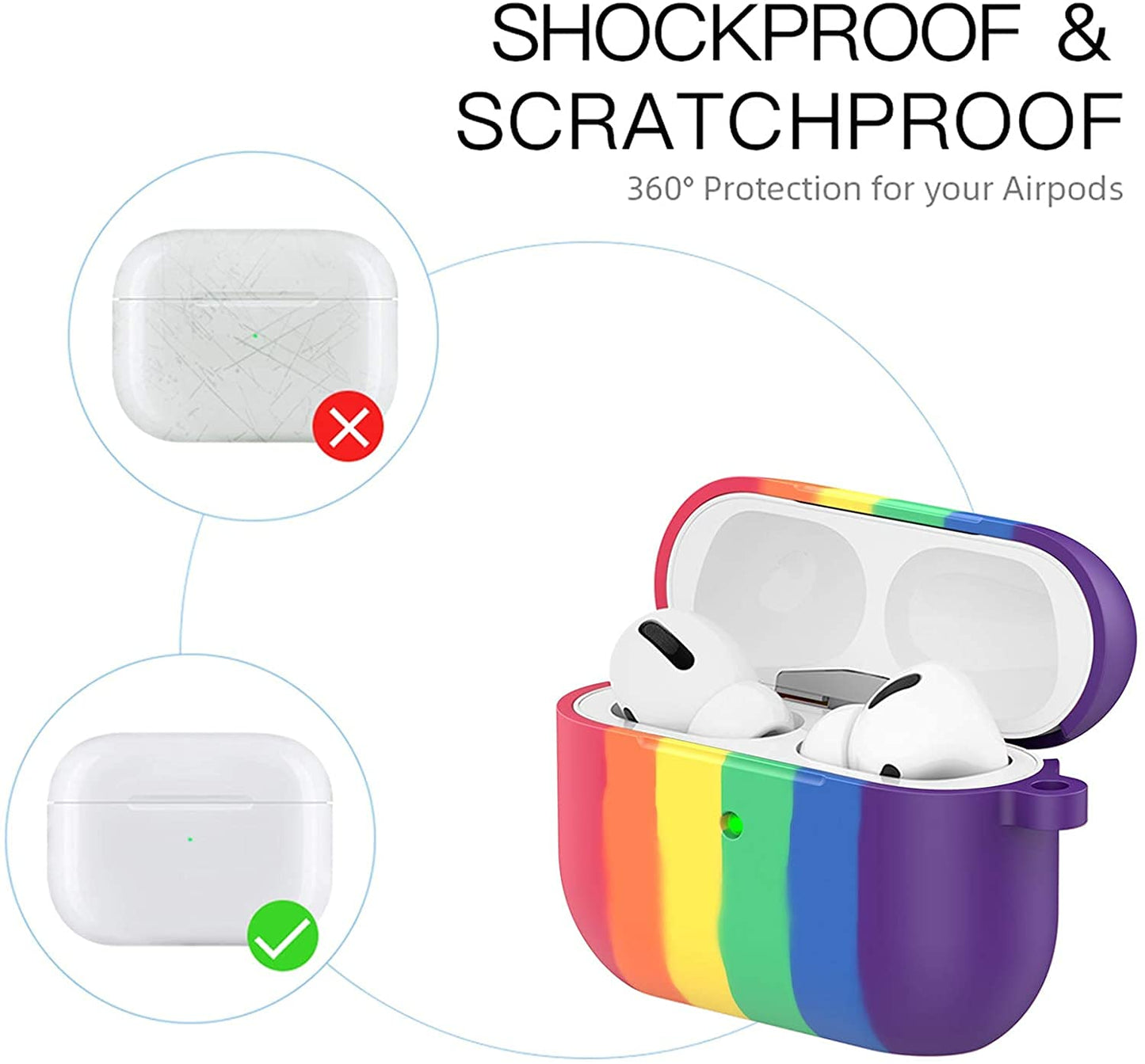 AirPods Pro Cover Portable Silicone Skin Cover with Keychain Carabiner (Supports Wireless Charging) Compatible for Headphones, AirPods Pro (2019) - (Rainbow) - CARTitCARTitCARTit