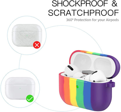 AirPods Pro Cover Portable Silicone Skin Cover with Keychain Carabiner (Supports Wireless Charging) Compatible for Headphones, AirPods Pro (2019) - (Rainbow) - CARTitCARTitCARTit