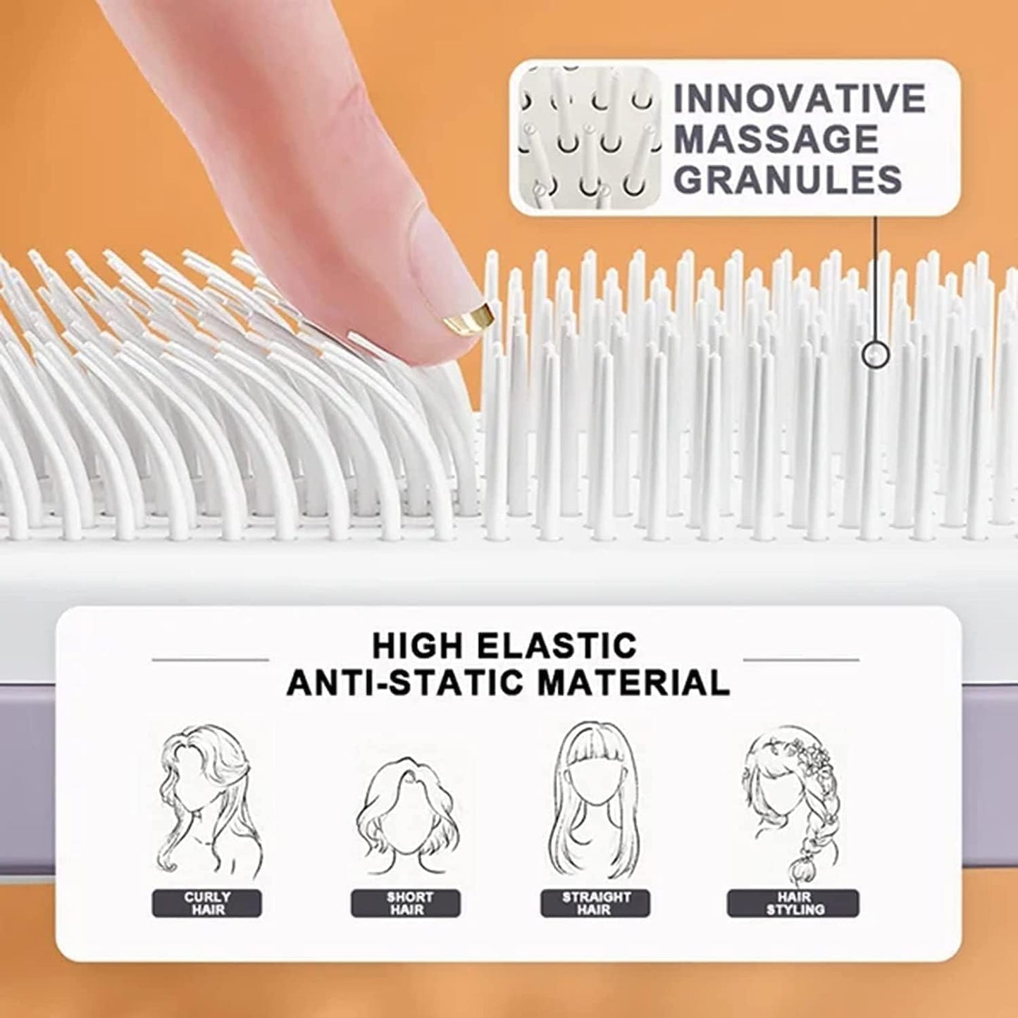 4 - in - 1 Self - Cleaning Anti - Static Massage Comb – Detangles Wet/Dry Hair, Reduces Frizz, Gentle Scalp Massage, Easy to Clean – Unisex for All Hair Types (Black) - CARTitCARTitCARTit