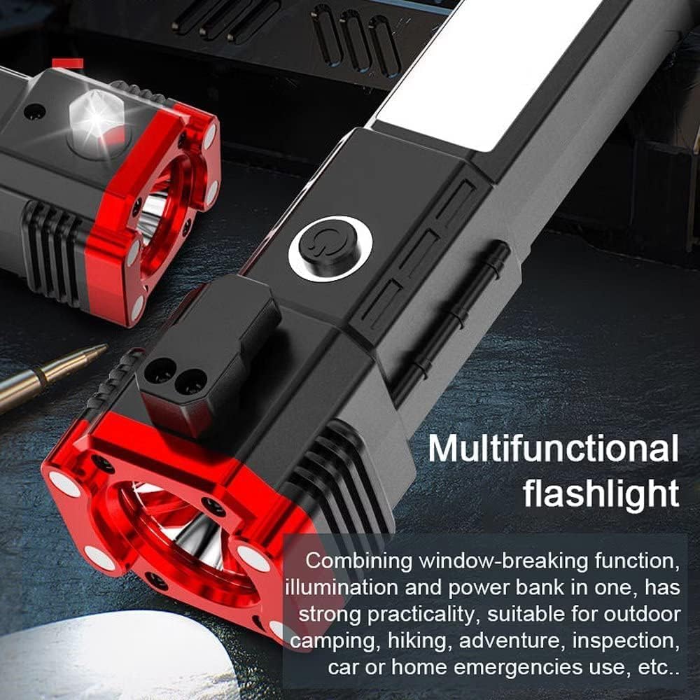 Torch Light, LED 3W Rechargeable Flashlight with Long Distance Beam, Car Rescue Tool, Built - in Hammer, Portable - CARTitCARTitCARTit